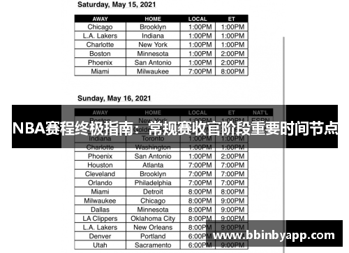 NBA赛程终极指南：常规赛收官阶段重要时间节点