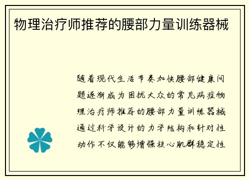 物理治疗师推荐的腰部力量训练器械