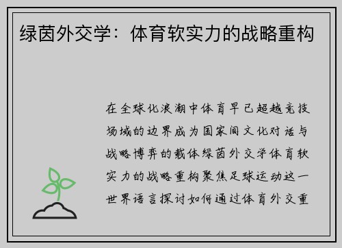 绿茵外交学：体育软实力的战略重构